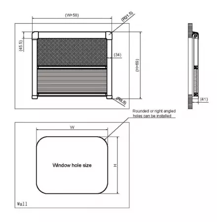 Sanjo 3J-EW-3S 500x800 мм, Окно откидное, П-образная внутренняя рамка, Москитная сетка, плиссированная шторка